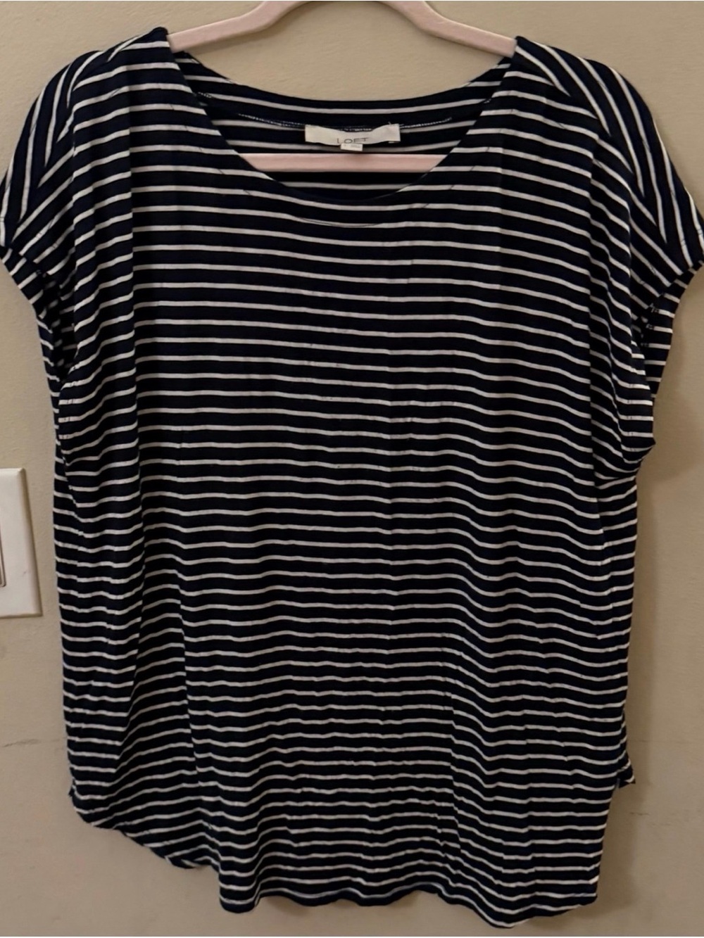 LOFT Navy & White Striped Short Sleeve Tee